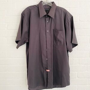 ENRICO ROSSINI SHORT SLEEVE BUTTON UP SHIRT GRAY TAUPE LARGE